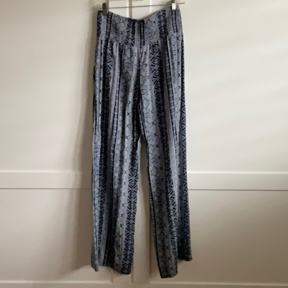 Palazzo Patterned Pants in Blue and Gray